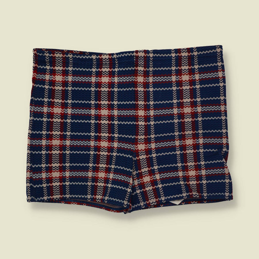 1960s | Polyester Shorts | Blue Tartan - 32"