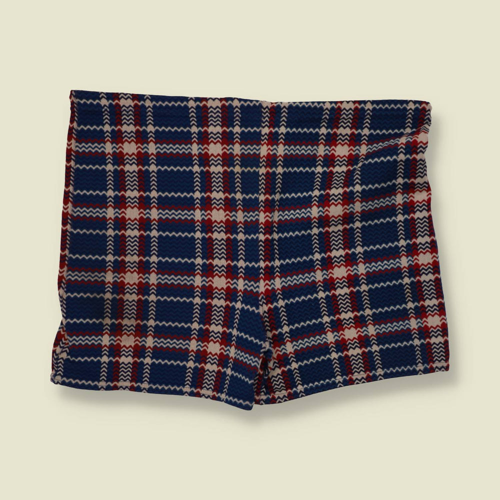 1960s | Polyester Shorts | Blue Tartan - 32"