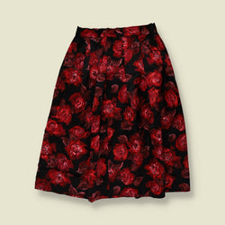 1970s | Soft Synthetic Skirt | Black & Red Rose - w27