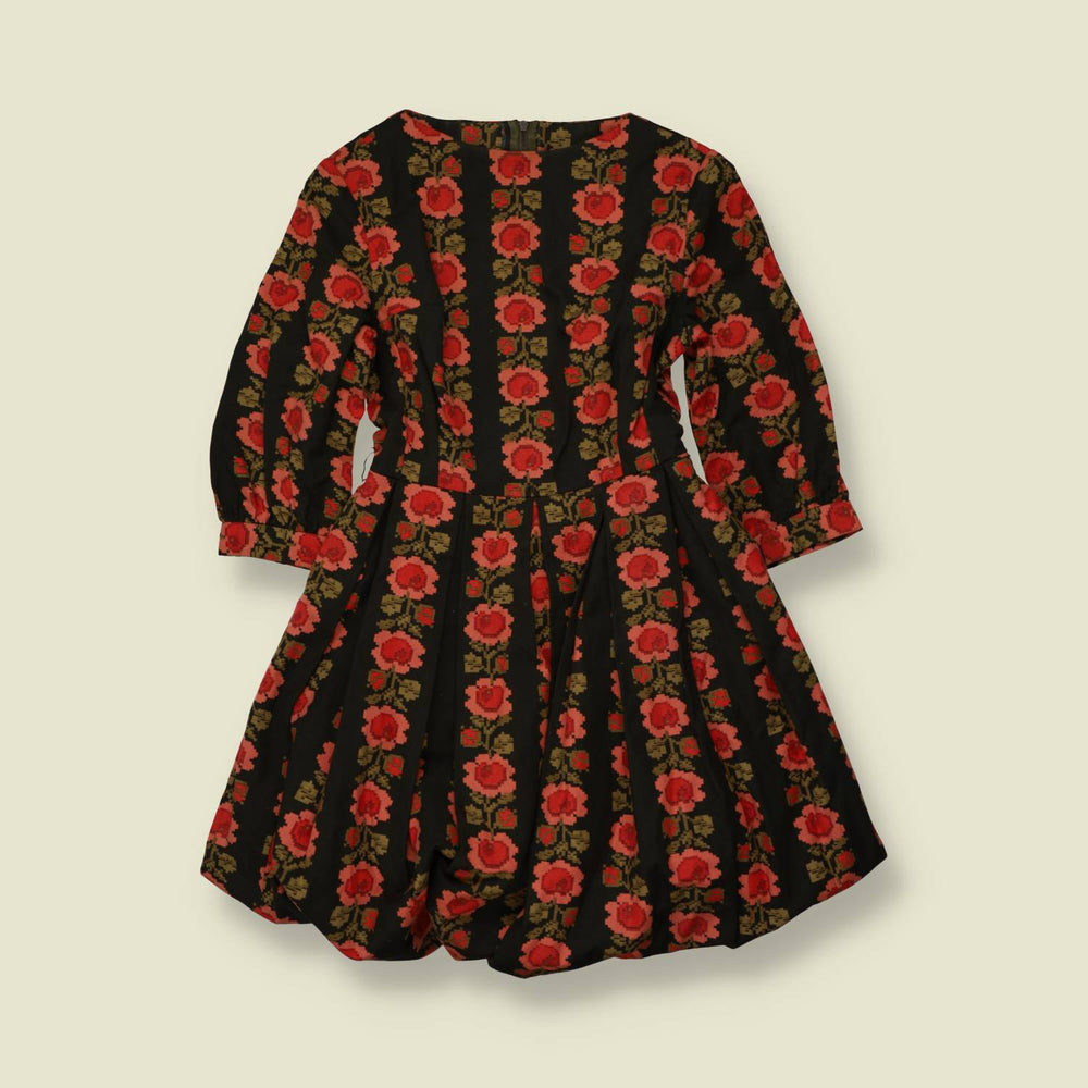 1970s | Cotton Dress | Black & Red Floral - 4