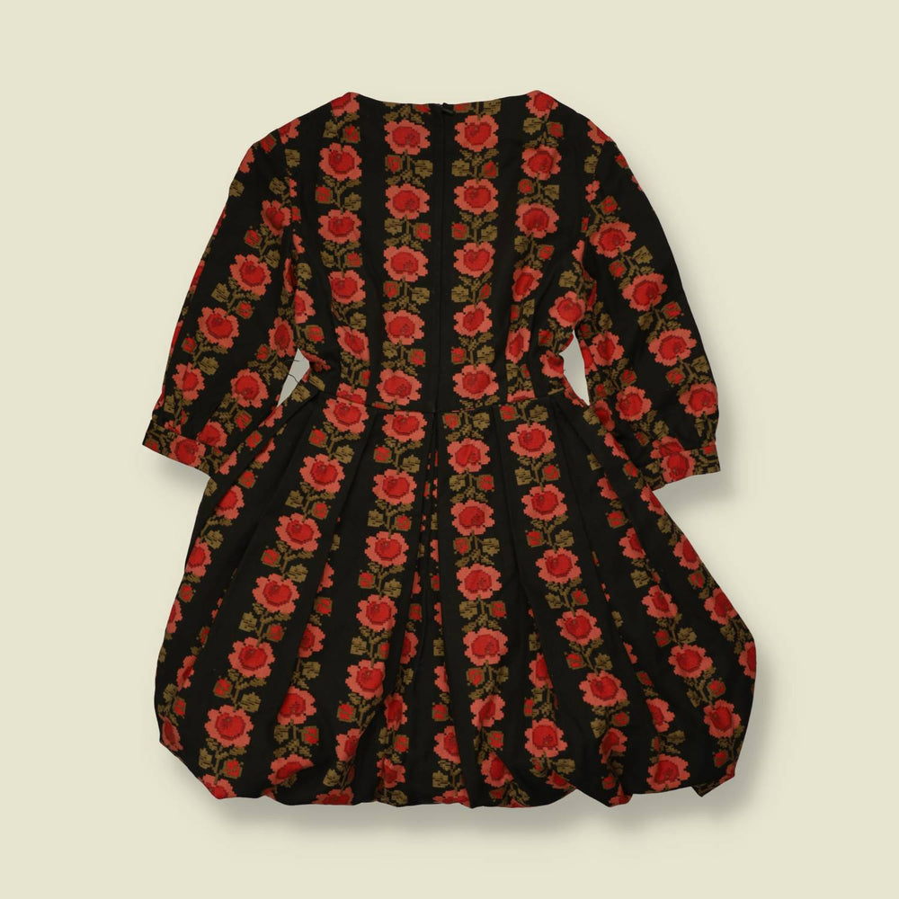 1970s | Cotton Dress | Black & Red Floral - 4