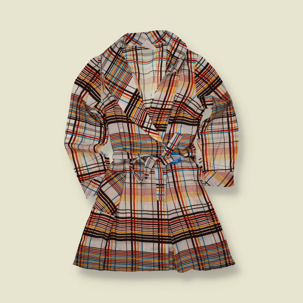 1970s | Deadstock Print Dress | White Multi Check - 4
