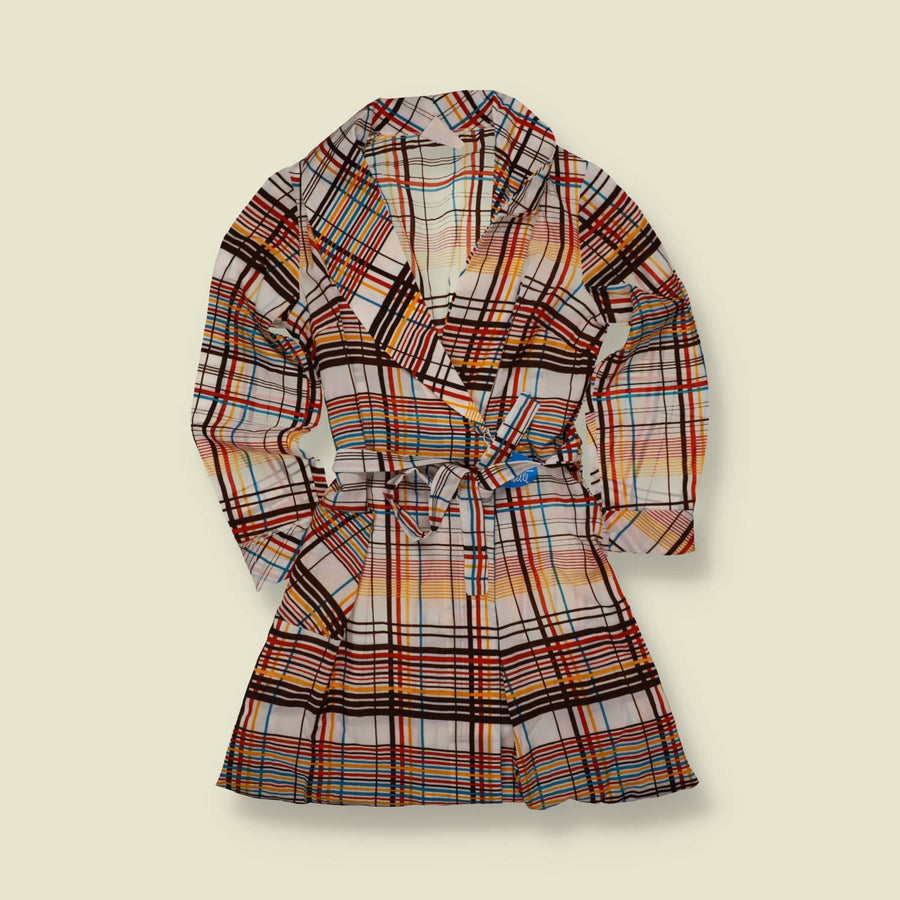 1970s | Deadstock Print Dress | White Multi Check - 4