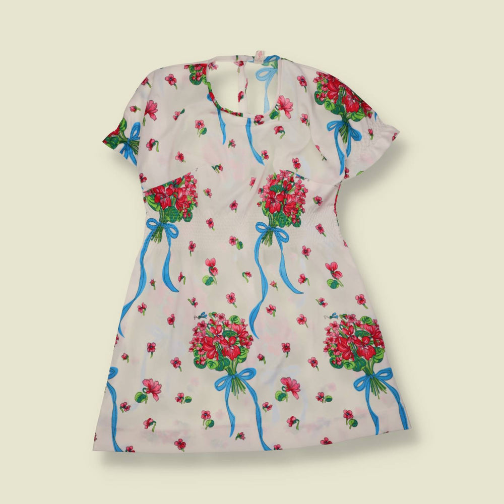 1960s | Polyester Dress | White & Red Floral - 8