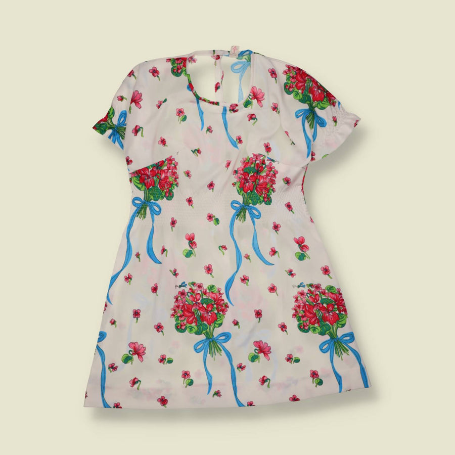 1960s | Polyester Dress | White & Red Floral - 8