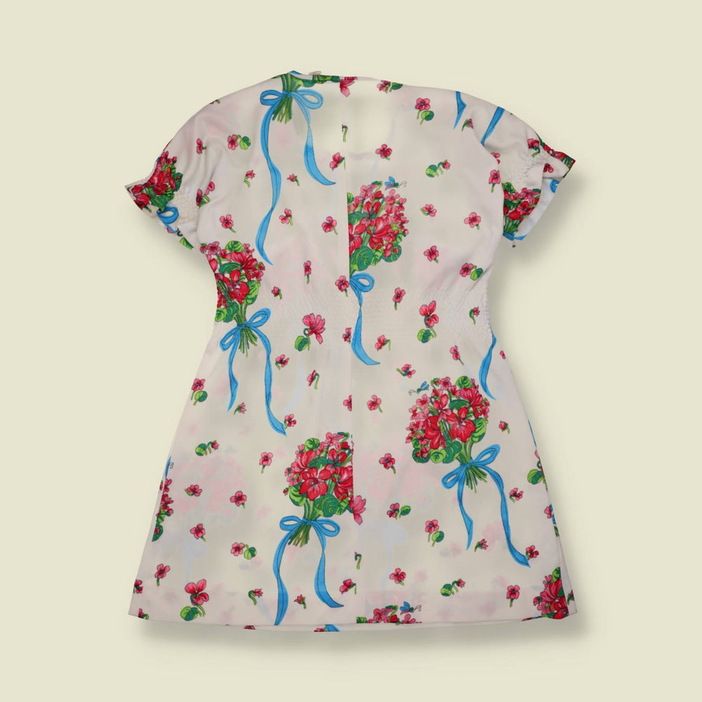 1960s | Polyester Dress | White & Red Floral - 8