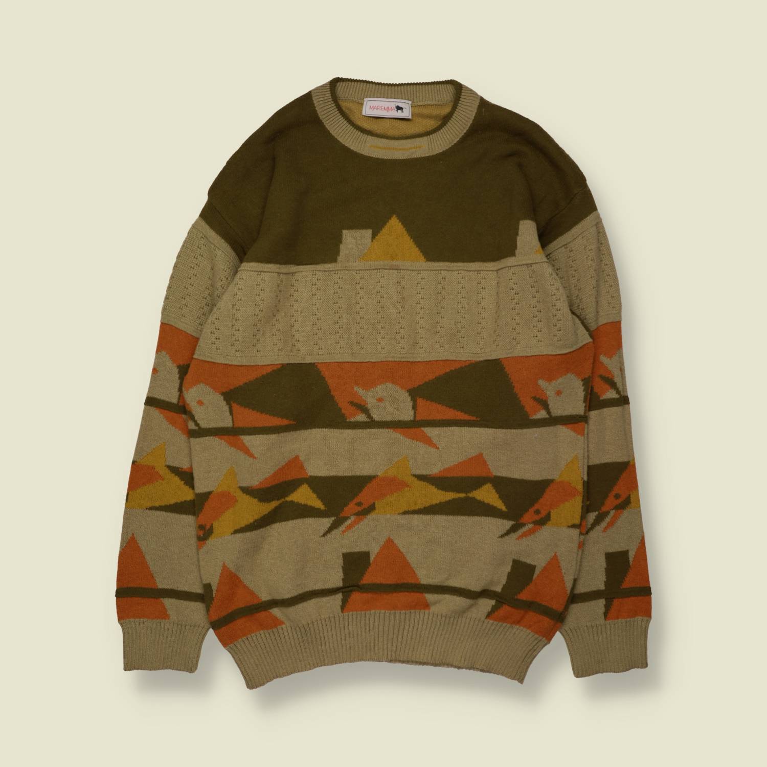1980s | Maremma | Novelty Abstract Pattern Jumper | Khaki Multi - M