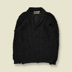 1980s | Aran Crafts | Merino Wool Cable Knit Cardigan | Charcoal - XL