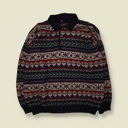1980s | Fair Isle Collared Button Jumper | Navy Multi - 4XL