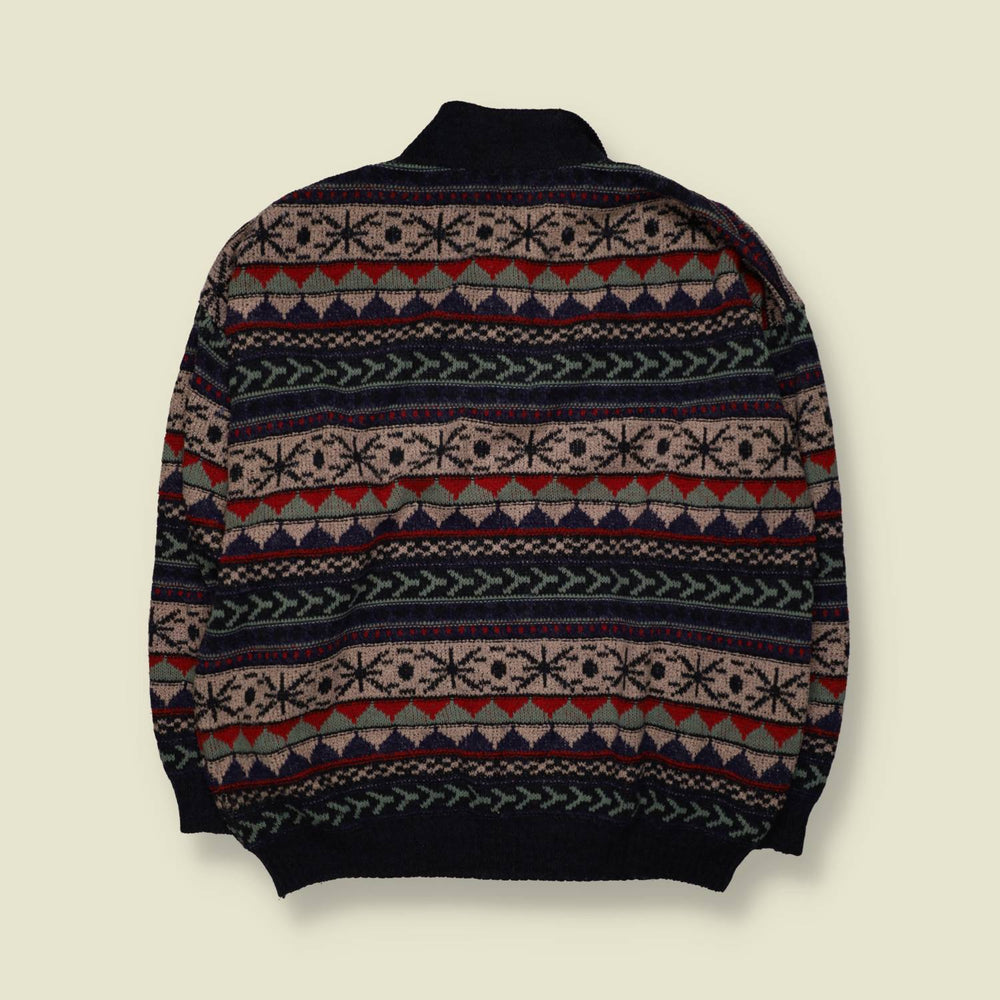 1980s | Fair Isle Collared Button Jumper | Navy Multi - 4XL