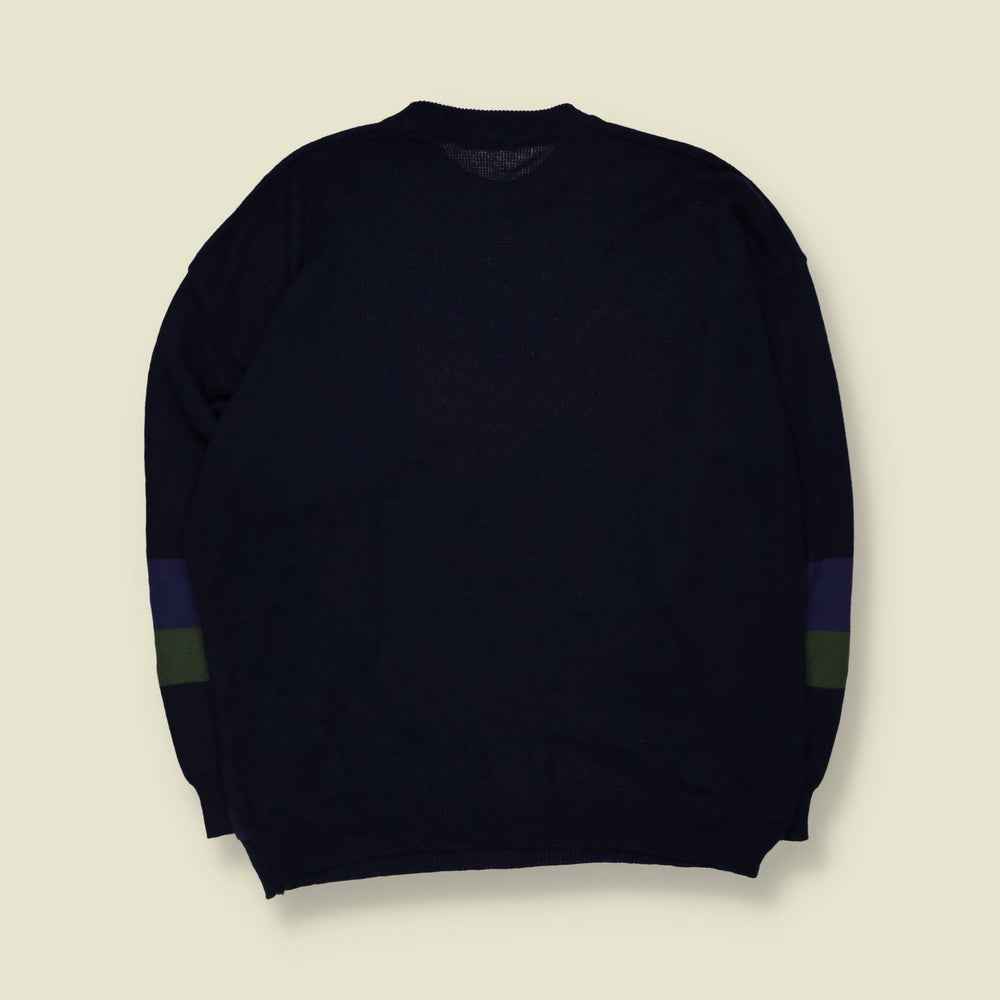 1980s | Enzo Lorenzo | Novelty Golfer Wave Print Jumper | Navy Multi - XXL