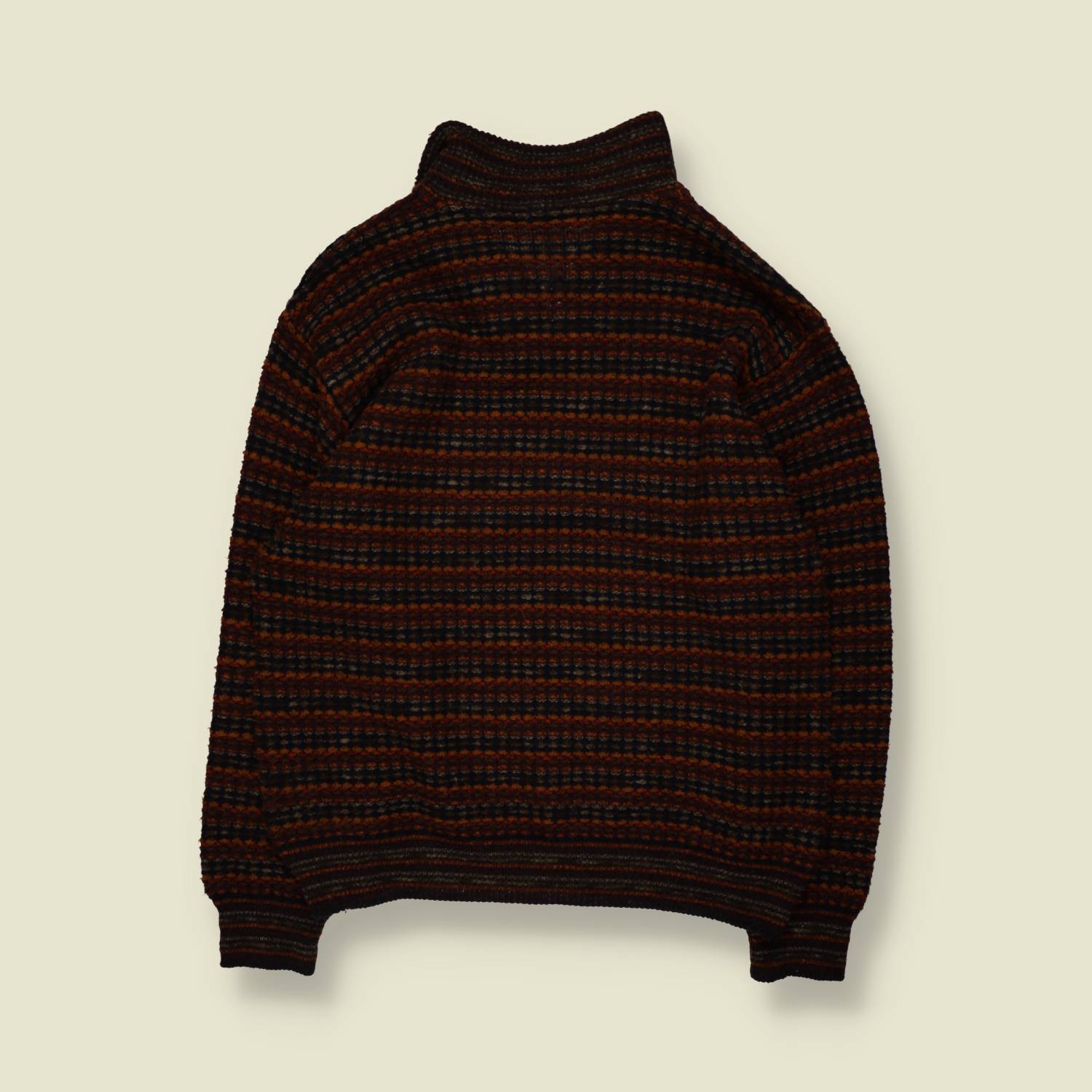 1980s | Gio Ferrari | Merino Wool Acrylic Quarter Zip Jumper | Brown Multi - L