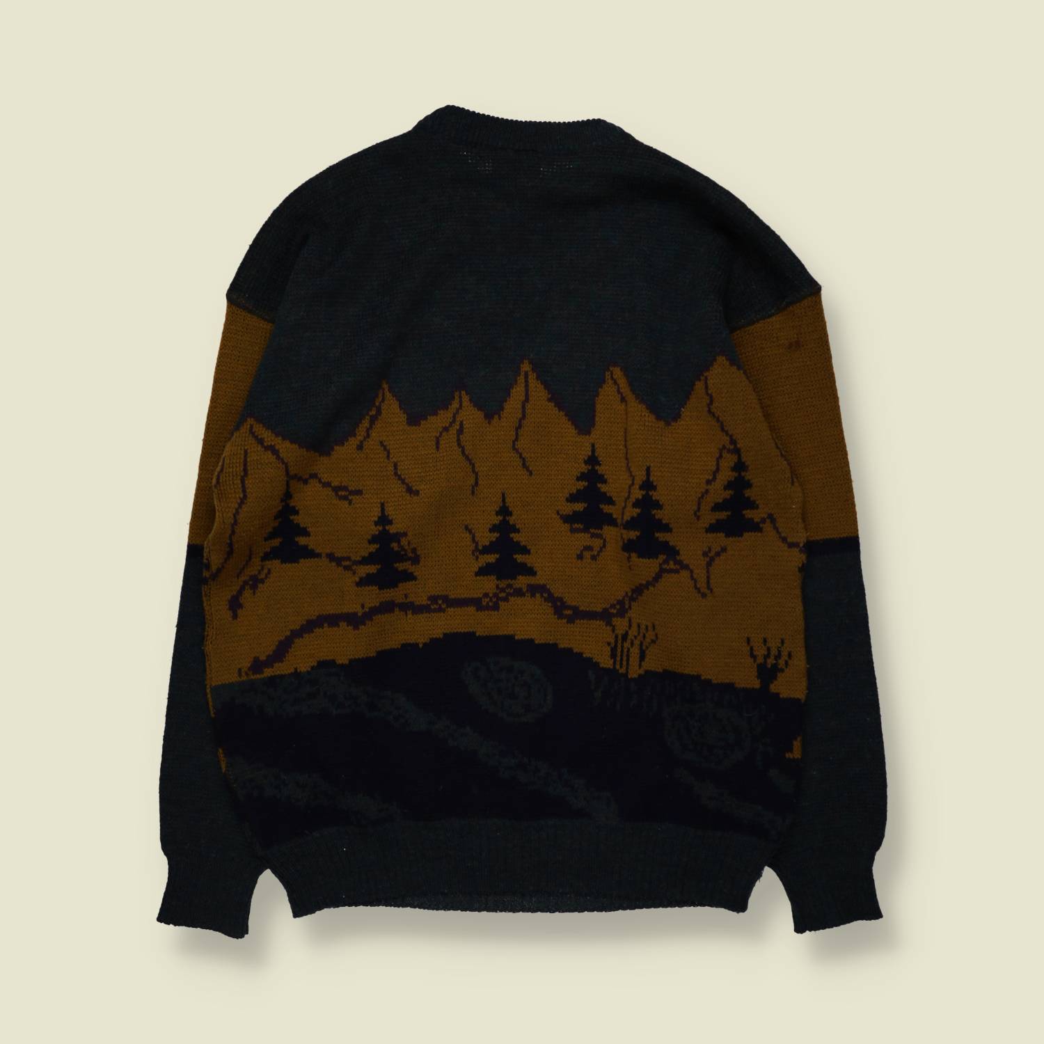 1980s | Angelo Litrico | Novelty Fisherman Scene Jumper | Navy & Brown - L