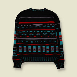 1980s | Wool Blend Reversible Aztec Pattern Jumper | Black Multi - M