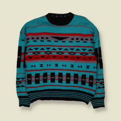 1980s | Wool Blend Reversible Aztec Pattern Jumper | Black Multi - M