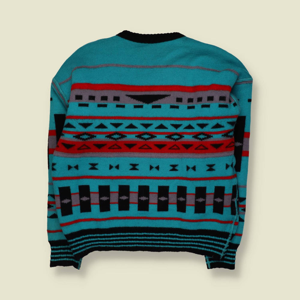 1980s | Wool Blend Reversible Aztec Pattern Jumper | Black Multi - M