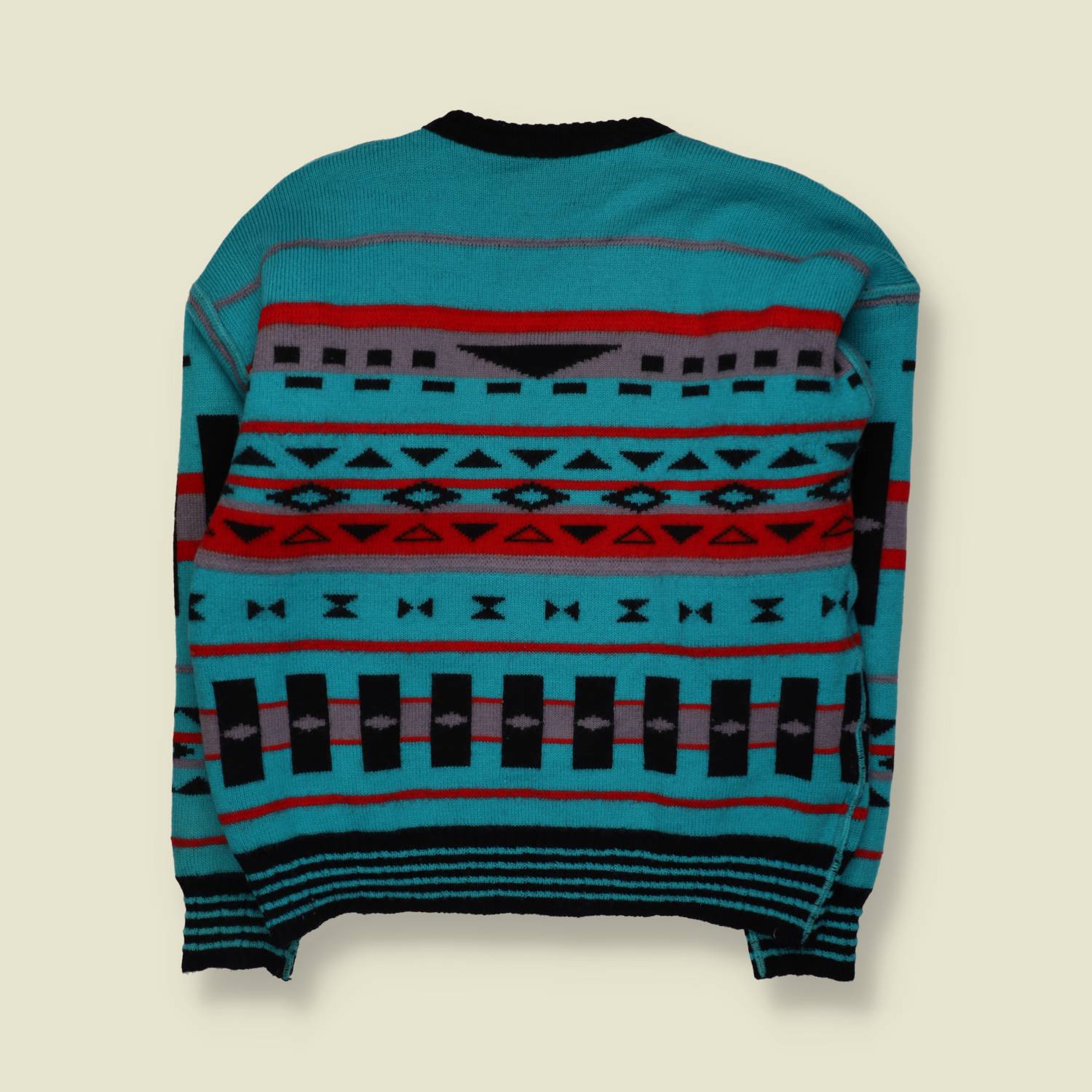 1980s | Wool Blend Reversible Aztec Pattern Jumper | Black Multi - M
