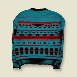 1980s | Wool Blend Reversible Aztec Pattern Jumper | Black Multi - M
