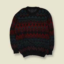 1980s | Wool Acrylic Aztec Pattern Jumper | Black Multi - XL