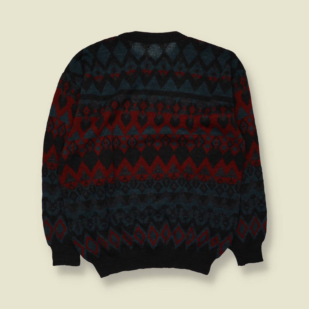 1980s | Wool Acrylic Aztec Pattern Jumper | Black Multi - XL