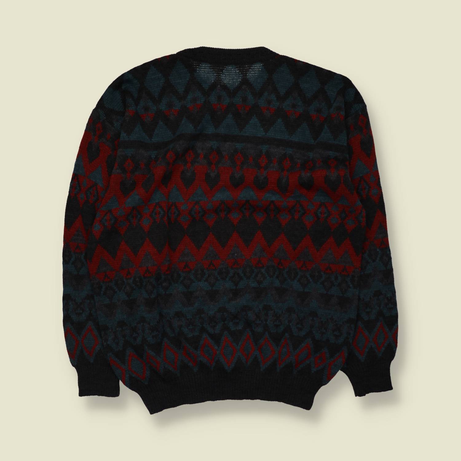 1980s | Wool Acrylic Aztec Pattern Jumper | Black Multi - XL