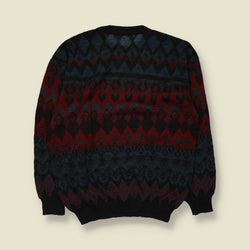 1980s | Wool Acrylic Aztec Pattern Jumper | Black Multi - XL