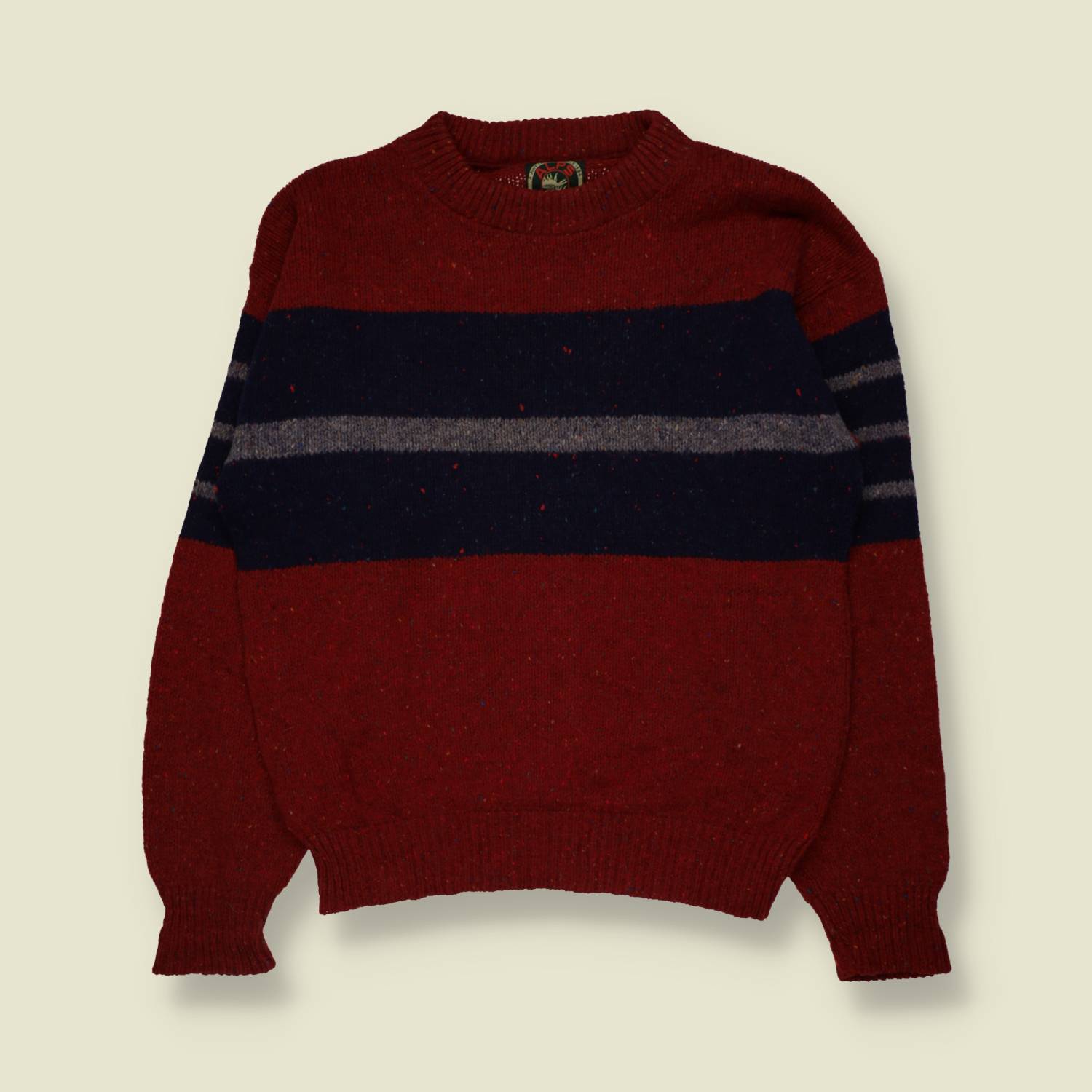 1980s | Alps | Wool Colour Block Jumper | Burgundy & Navy - M
