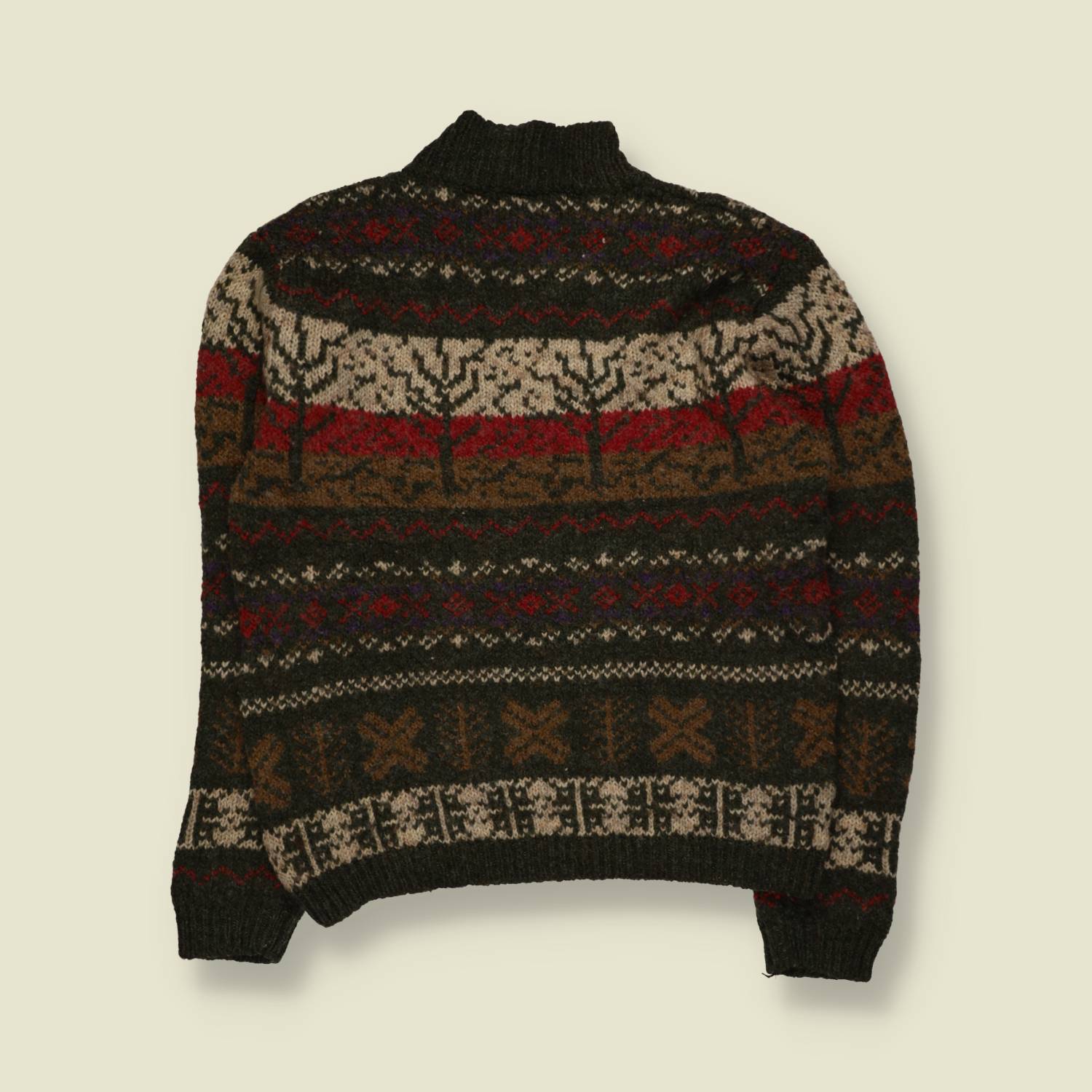 1980s | Baxter and Web | Fair Isle Tree Pattern Jumper | Olive Multi - XS