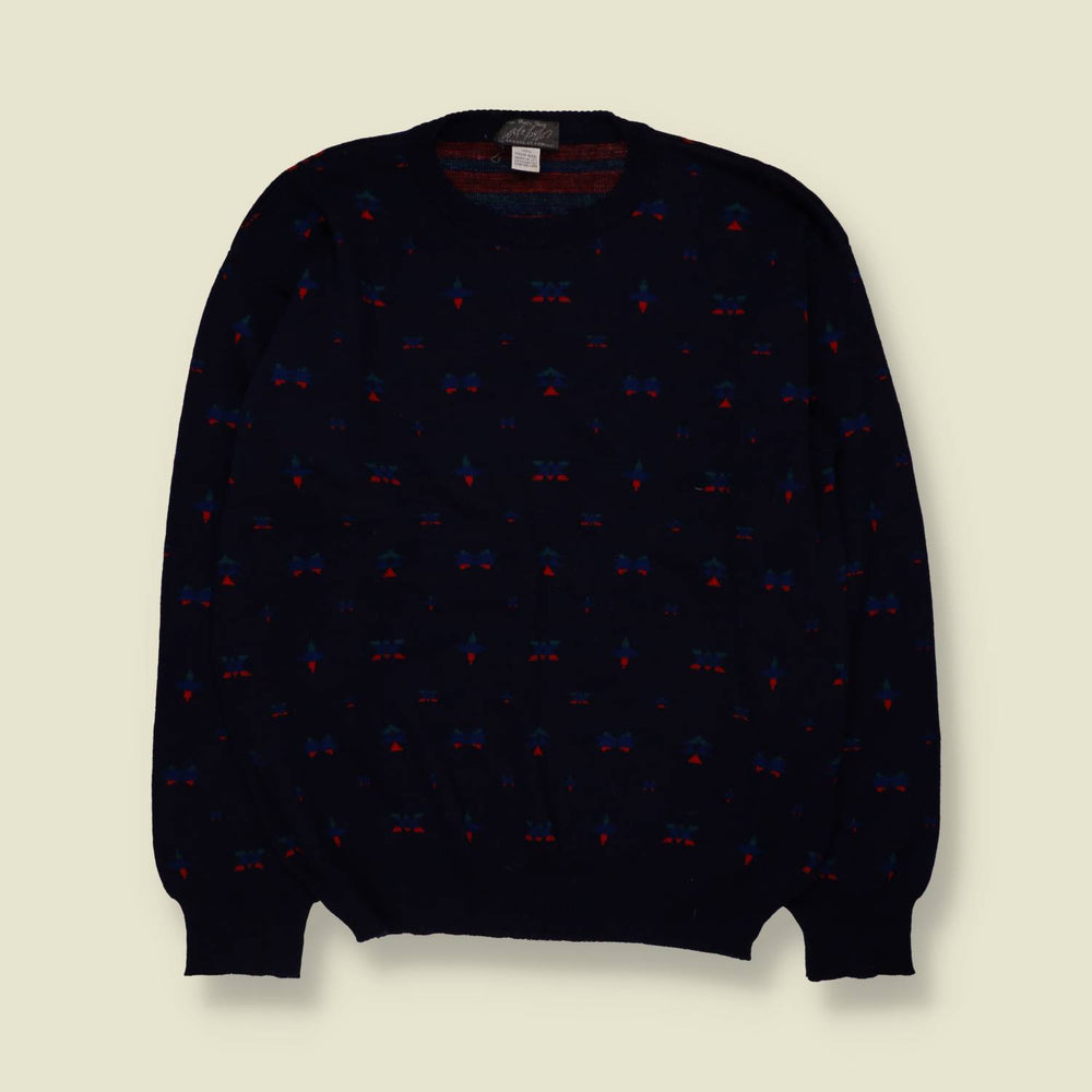 1980s | Wool Repeat Motif Jumper | Navy Multi - XL