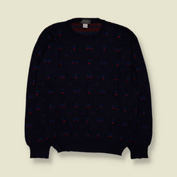 1980s | Wool Repeat Motif Jumper | Navy Multi - XL