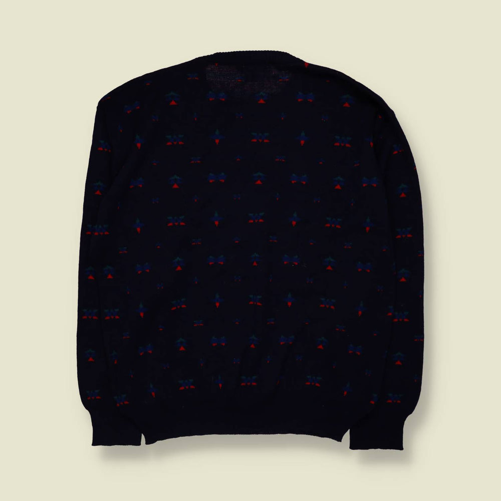 1980s | Wool Repeat Motif Jumper | Navy Multi - XL