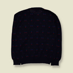 1980s | Wool Repeat Motif Jumper | Navy Multi - XL