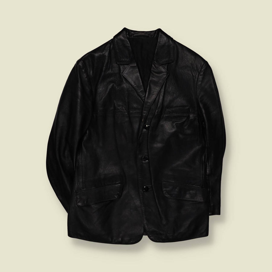 1980s | Leather Blazer Jacket | Black - S