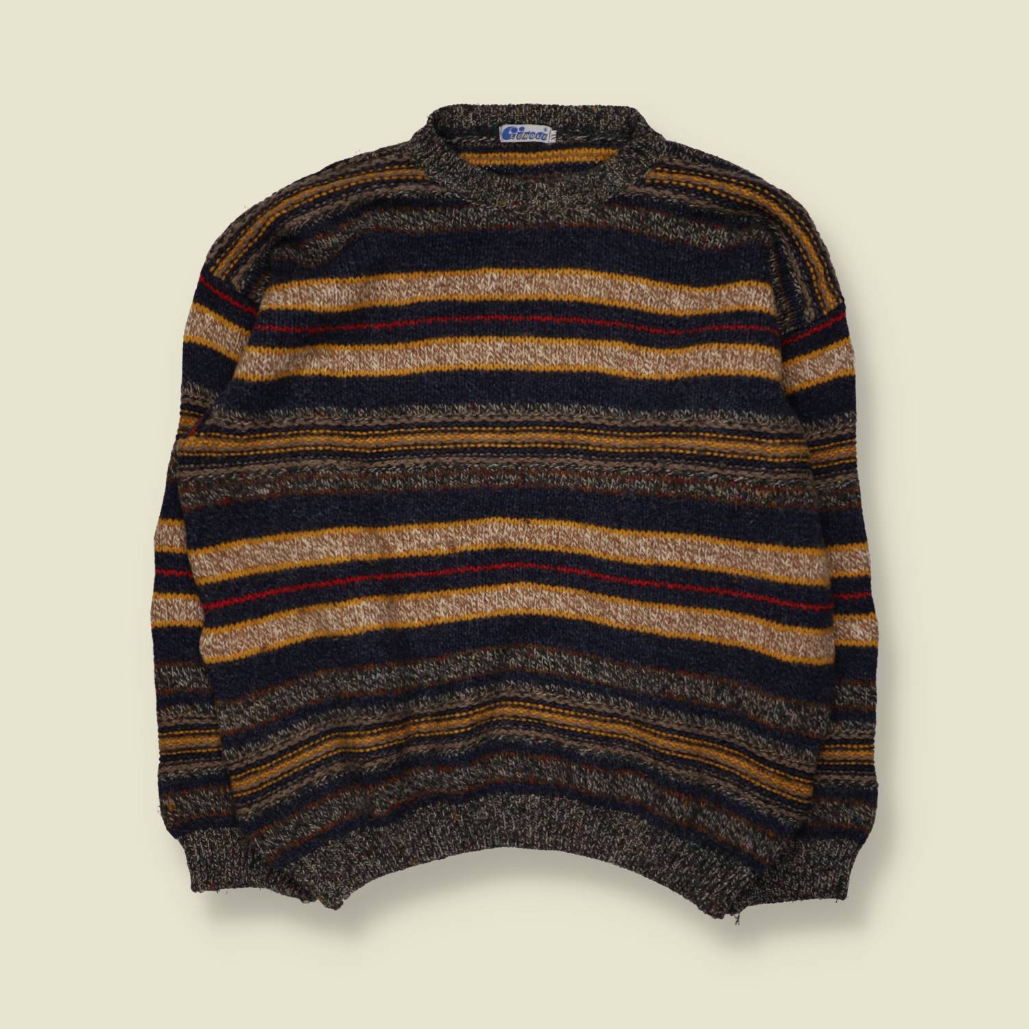 1980s | Wool Blend Striped Crew Neck Jumper | Navy Multi - XXL
