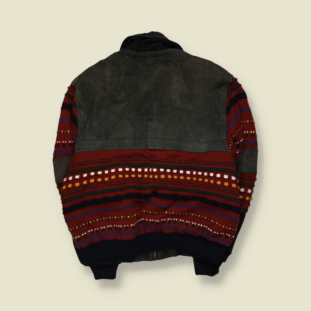 1980s | Euro Mode | Suede & Aztec Knit Panel Jacket | Multi - XL