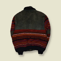 1980s | Euro Mode | Suede & Aztec Knit Panel Jacket | Multi - XL