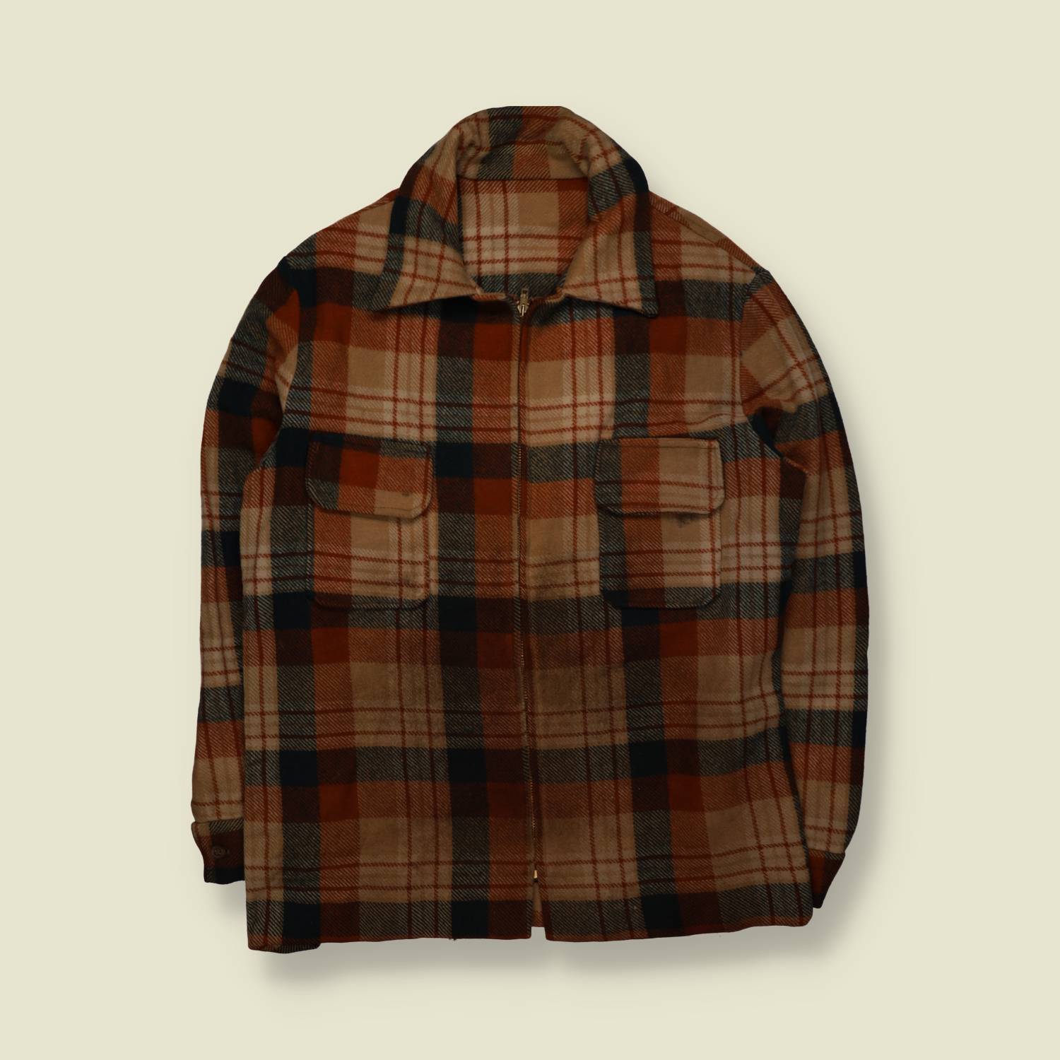1950s/60s | Wool Check Zip Jacket | Brown Multi - L