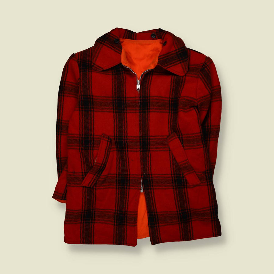 1960s | Mackinaw Wool Check Zip Coat | Red & Black - XL