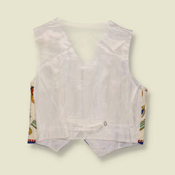 1980s | Silk Nautical Print Waistcoat | Blue & Cream - L