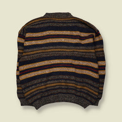 1980s | Wool Blend Striped Crew Neck Jumper | Navy Multi - XXL