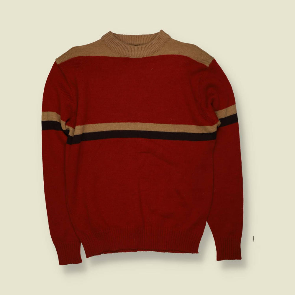 1970s | King Sport | Colour Block Stripe Jumper | Red & Tan - S