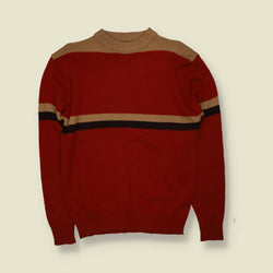 1970s | King Sport | Colour Block Stripe Jumper | Red & Tan - S