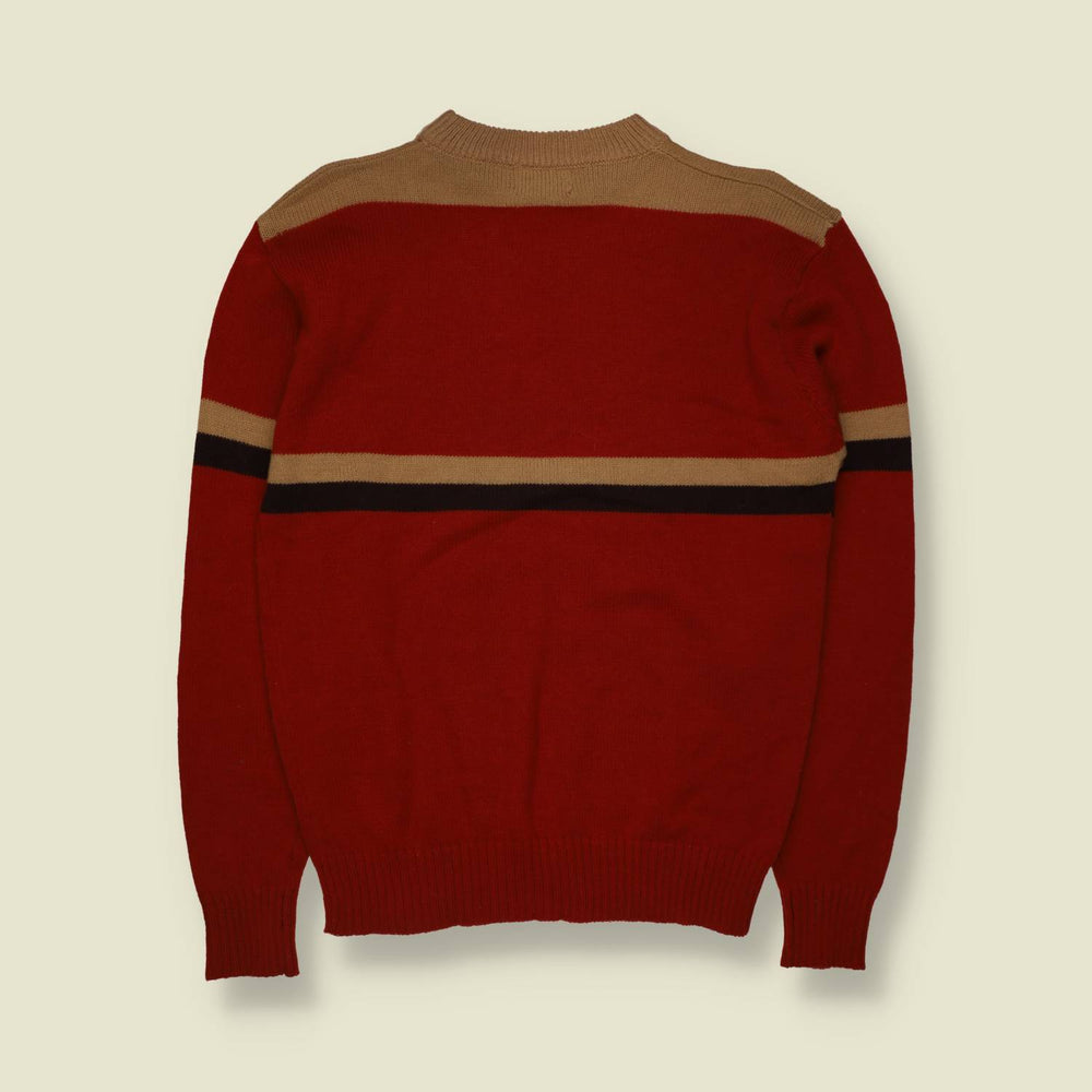 1970s | King Sport | Colour Block Stripe Jumper | Red & Tan - S
