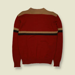 1970s | King Sport | Colour Block Stripe Jumper | Red & Tan - S