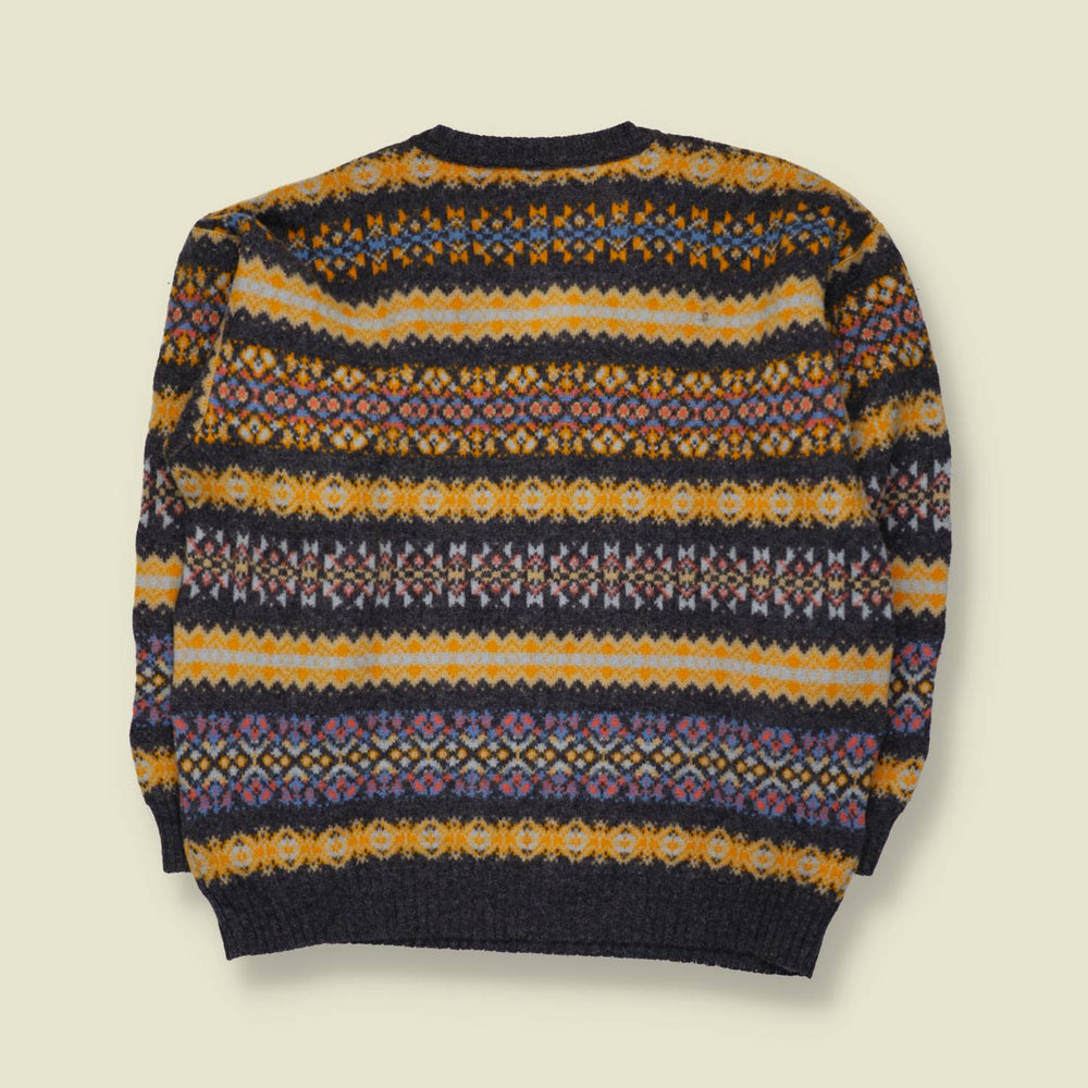 1970s/80s | Heritage | Virgin Wool Fair Isle V-Neck Jumper | Charcoal Multi - L