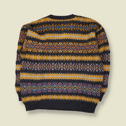 1970s/80s | Heritage | Virgin Wool Fair Isle V-Neck Jumper | Charcoal Multi - L