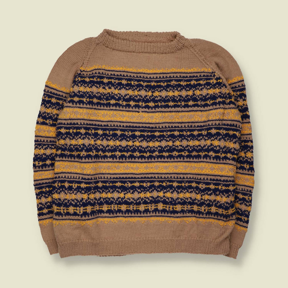 1950s/60s | Handknit Fair Isle Jumper | Tan, Navy & Mustard - M