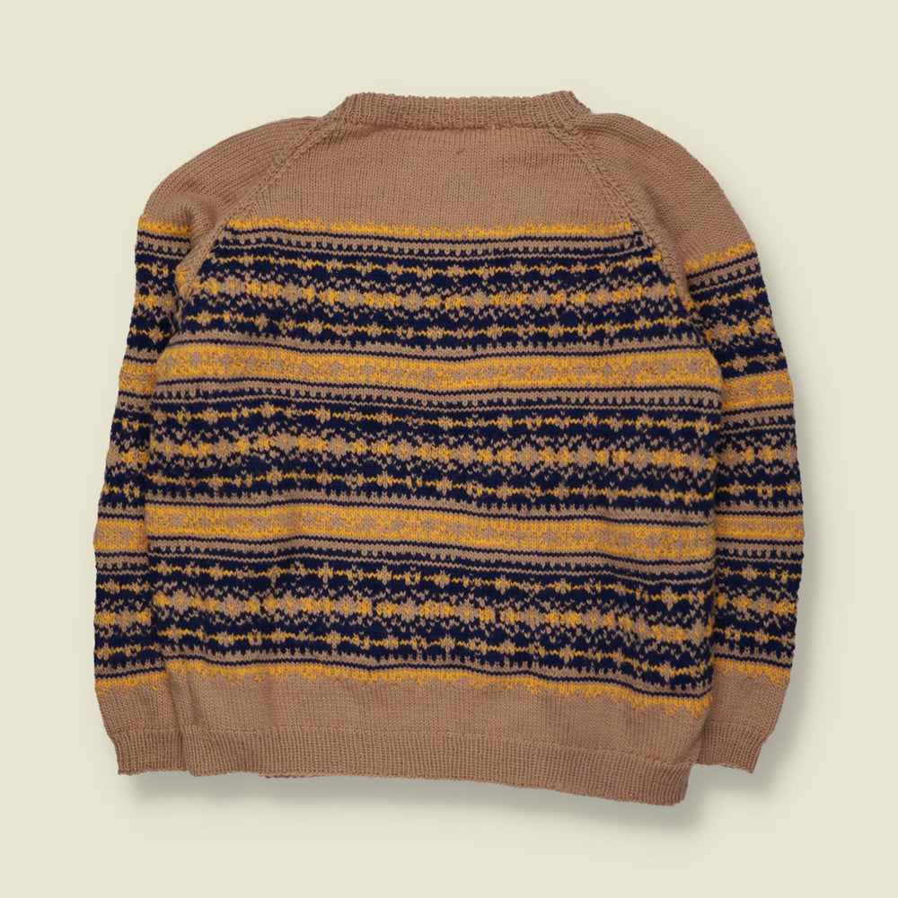 1950s/60s | Handknit Fair Isle Jumper | Tan, Navy & Mustard - M