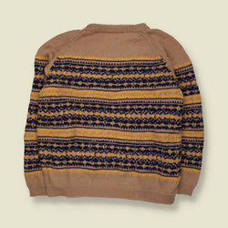 1950s/60s | Handknit Fair Isle Jumper | Tan, Navy & Mustard - M