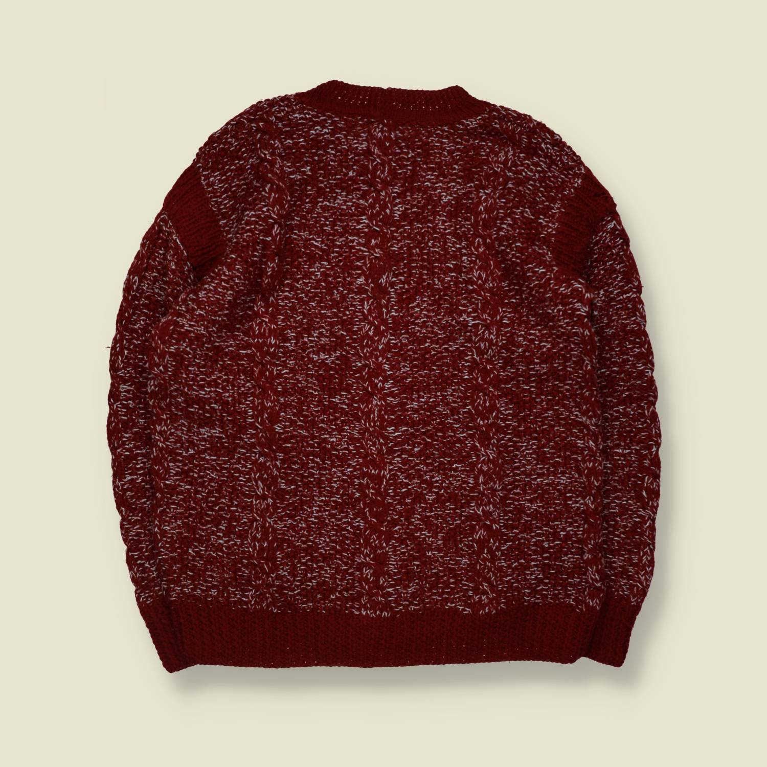 1970s | Handknit Wool Cable Jumper | Burgundy Marl - M